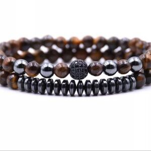 Tiger eye and Hematite 2 piece Bracelet Set